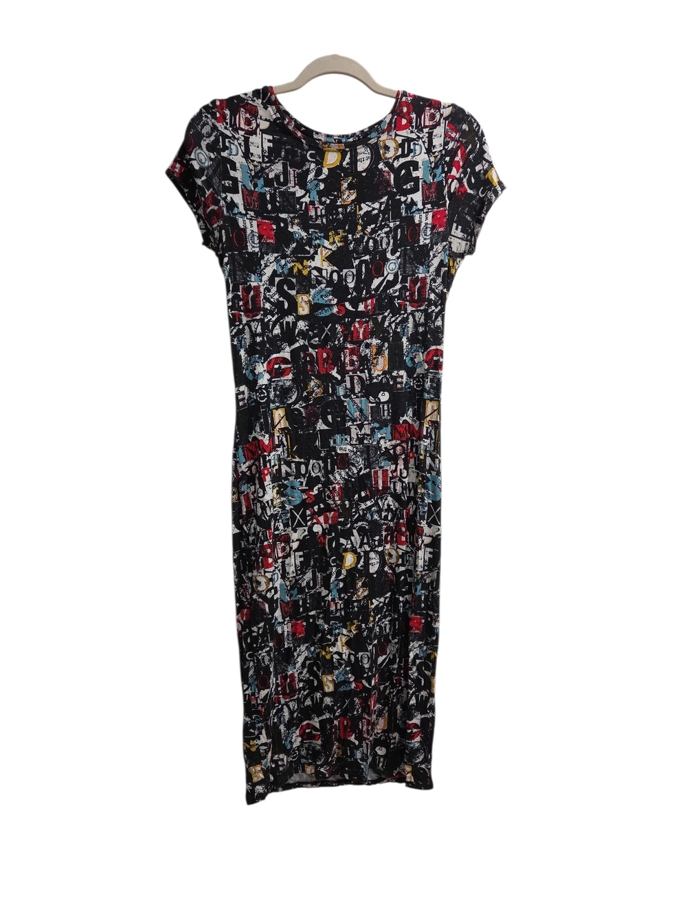 Topshop Black Graphic Print Maxi Dress with Red, Blue, and Yellow Accents